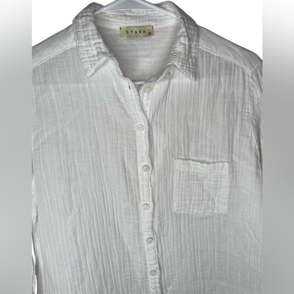 Stark x Cotton Gauze Pocket Button Down Shirt in White Size Medium Collared - Picture 3 of 8